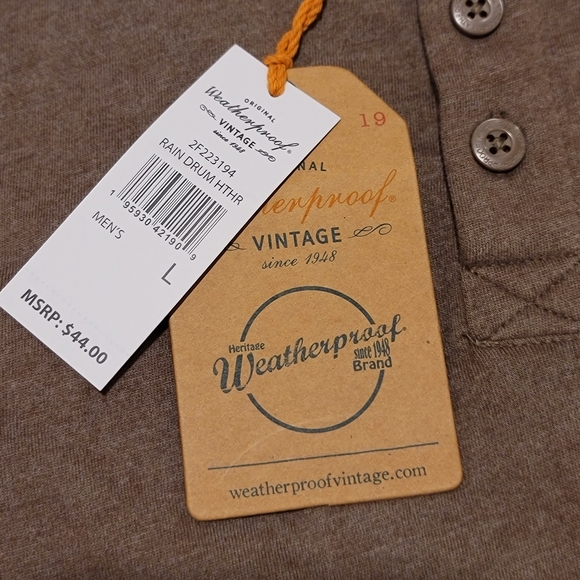 Weatherproof VINTANGE Henley long sleeve| Brown Color | Size L| NWT - Picture 3 of 6